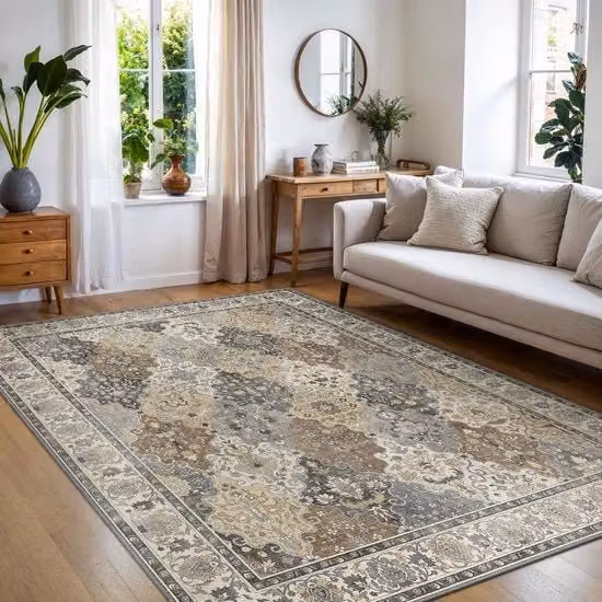 Tappeto antiscivolo lavabile 200x290 cm, stile vintage boho extra grande, leggero e resistente ai colori, pianta per pavimento duraturo per soggiorno, sala da pranzo e aree frequentate