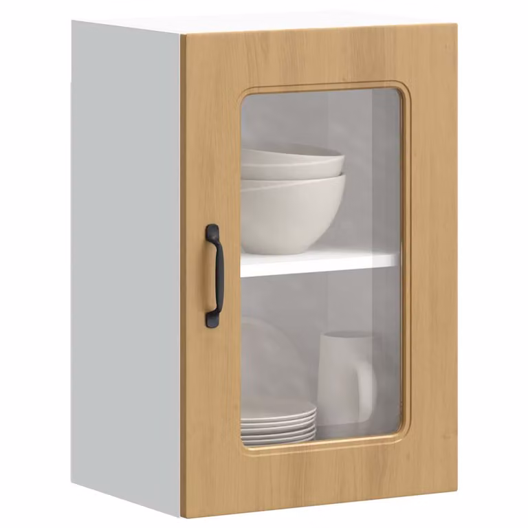 Pensile da cucina moderno vidaXL con ante in vetro e ripiani interni, colore marrone, L: 60 cm, H: 31 cm, P: 40 cm