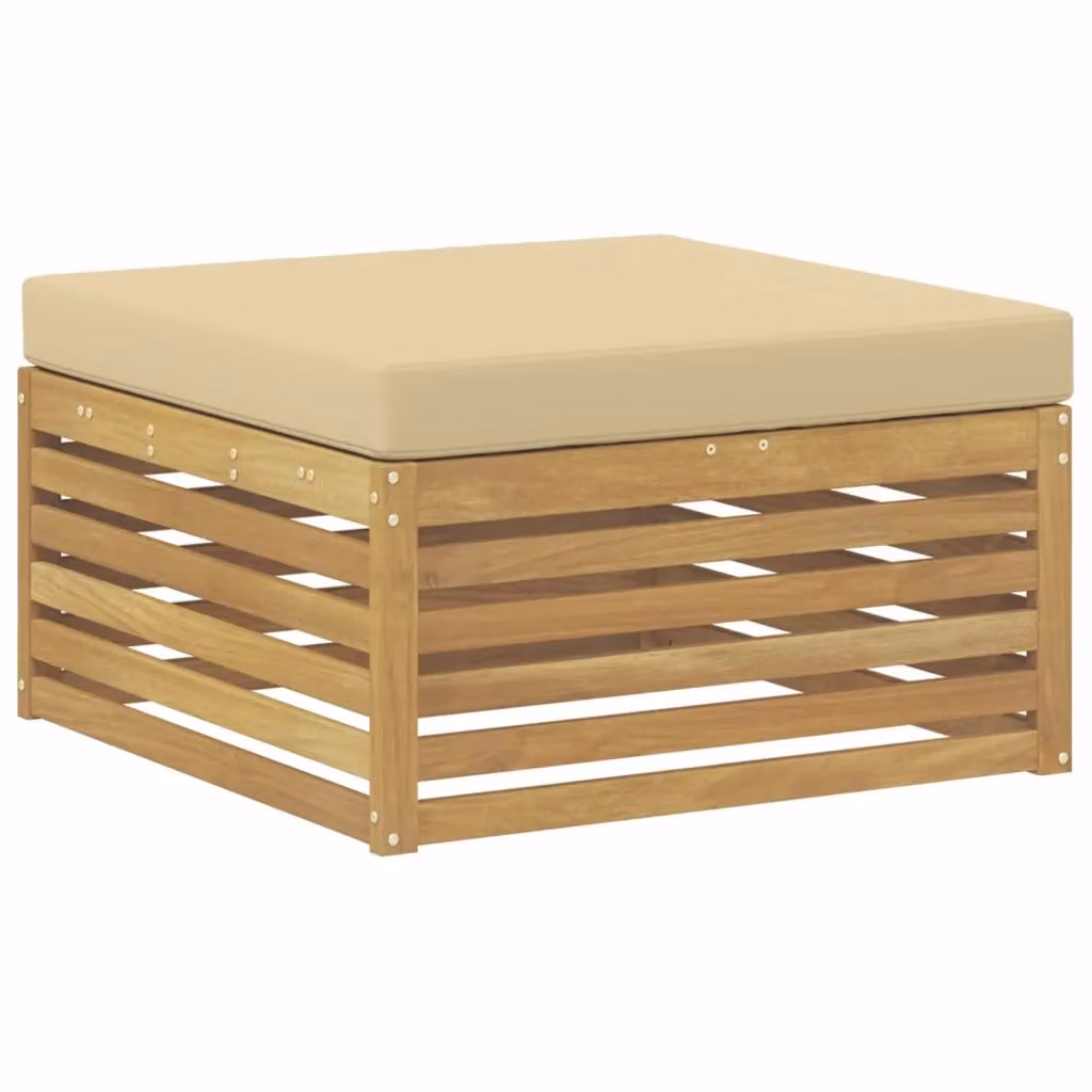 Poggiapiedi da esterno Design In in legno di acacia massello con cuscini bianchi e beige – 2