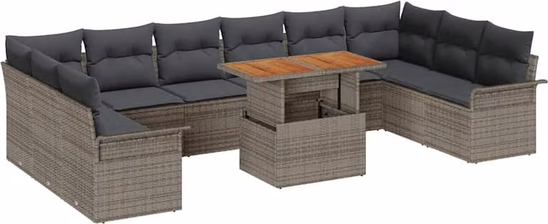 Set Divano da Giardino 9 pcs Grigio Poly Rattan