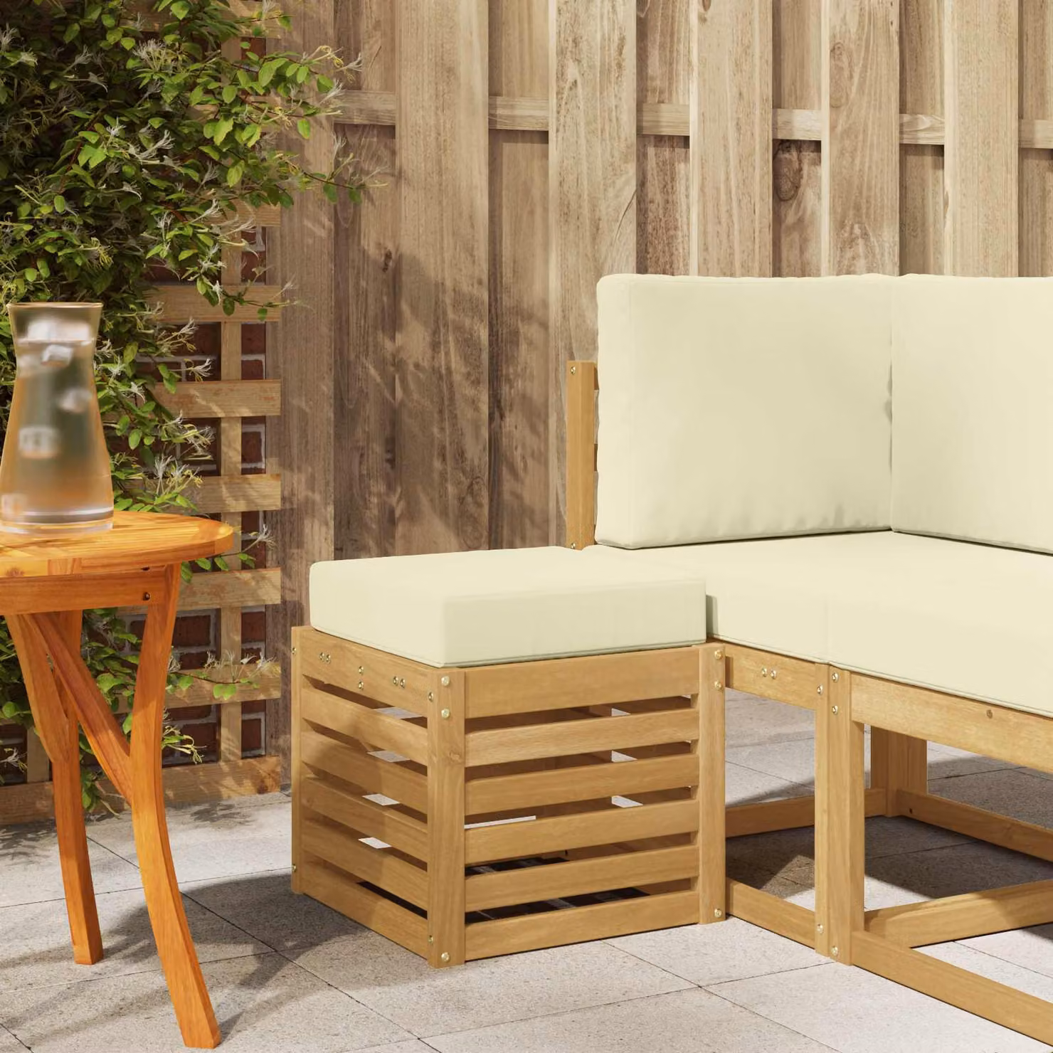 Panca da esterno moderna vidaXL in legno di acacia massello, colore bianco/beige