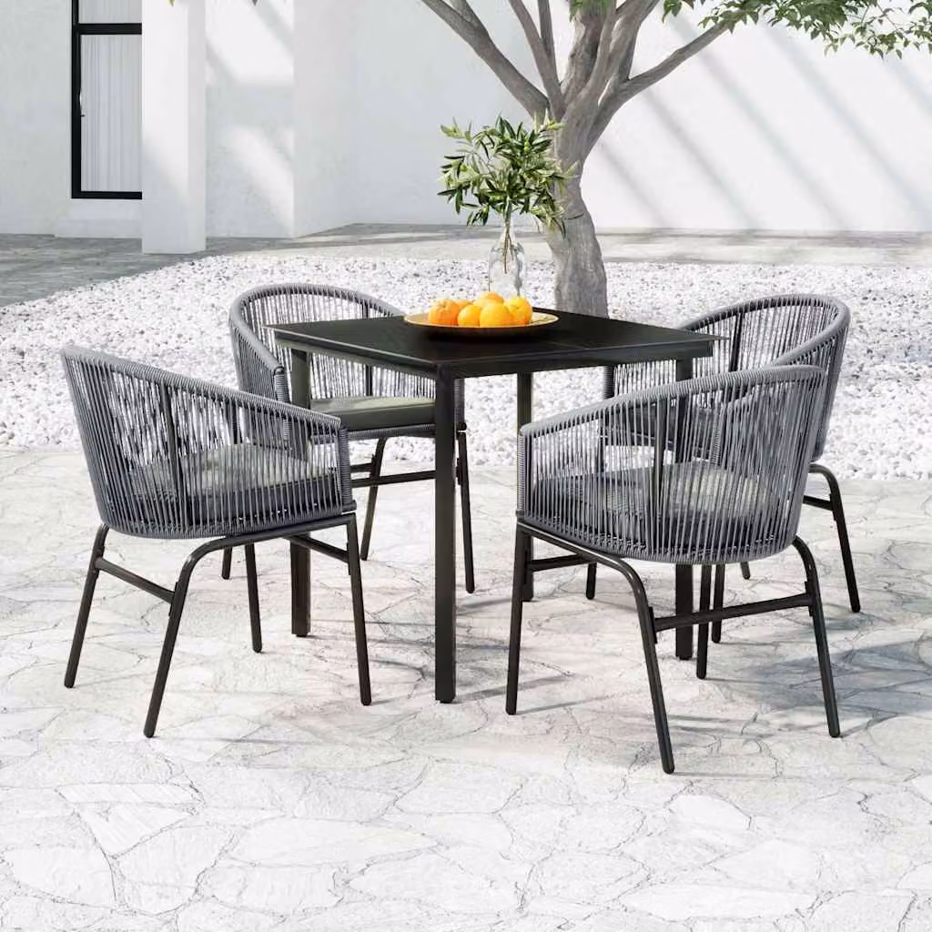 Set da pranzo da giardino moderno vidaXL in 5 pezzi color antracite con tavolo in vetro e sedie in metallo e rattan