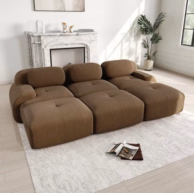 Divano angolare modulare MODFU in velluto a coste marrone L/P/H: 298 x 178 x 70 cm