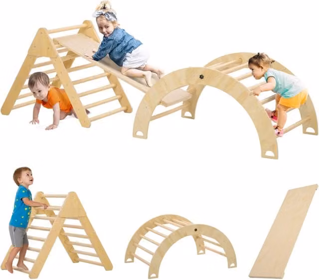 Triangolo di arrampicata per bambini XYLO con rampa e arco, colore naturale, L: 219 cm, P: 72,5 cm, H: 68,5 cm