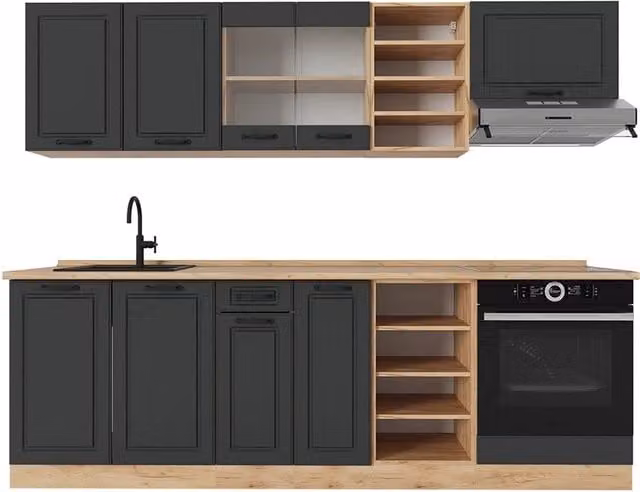Cucina componibile R-Line Vicco colore Antracite e Rovere dorato, L: 240 cm