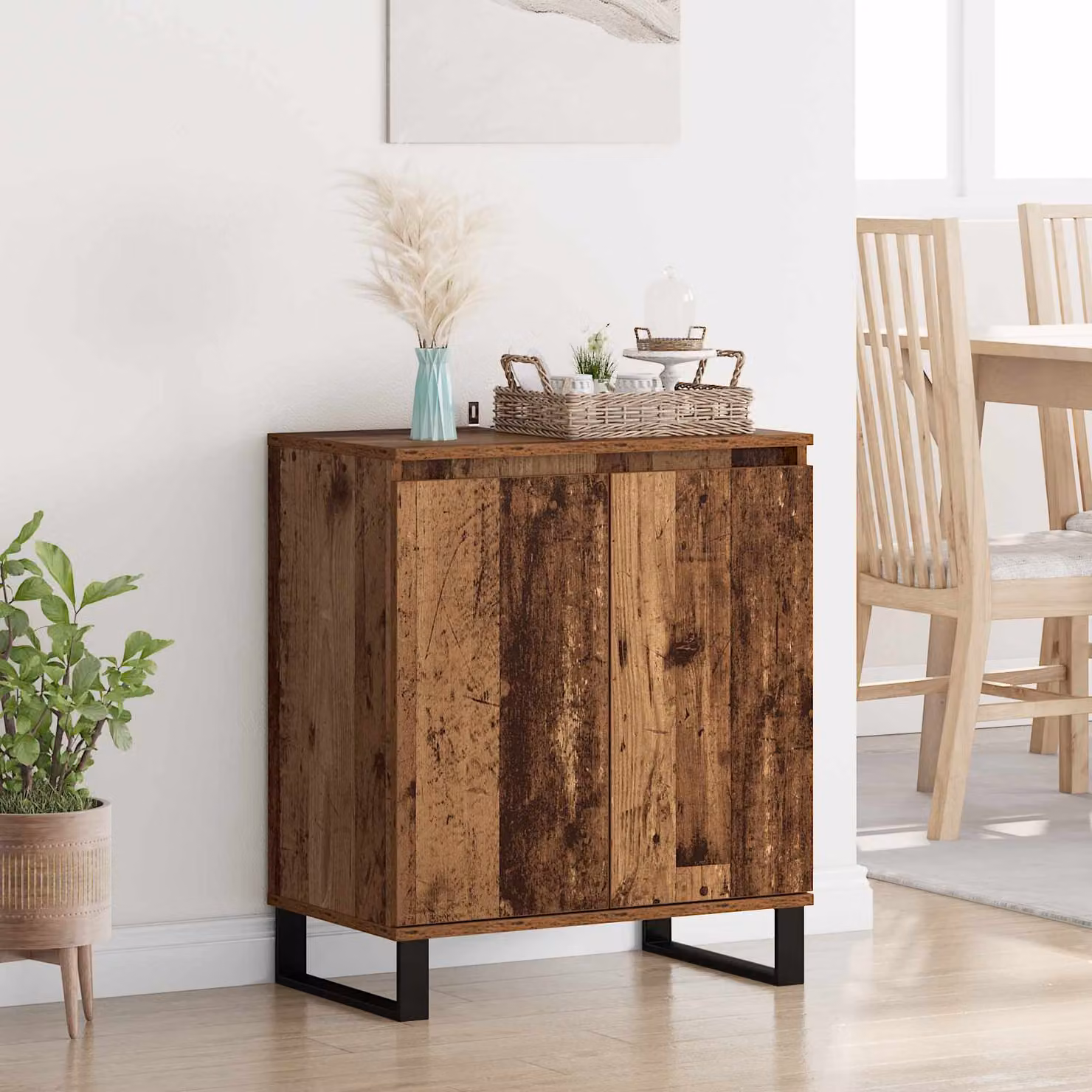 Credenza moderna vidaXL in legno ingegnerizzato e metallo, colore marrone, L 60 cm x P 35 cm x H 70 cm