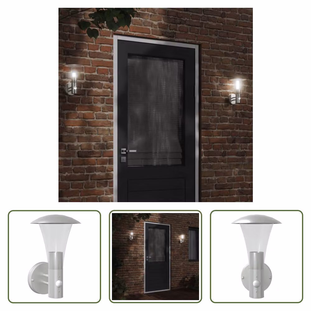 The Living Store Applique da esterno con rilevatore di movimento in acciaio inox argento