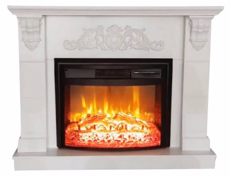 Casa Padrino Caminetto elettrico barocco bianco/nero 120 x 33 x h. 104 cm - Caminetto decorativo da salotto con telecomando - Mobili da salotto in stile barocco - Mobili barocchi - Caminetti elettrici barocchi