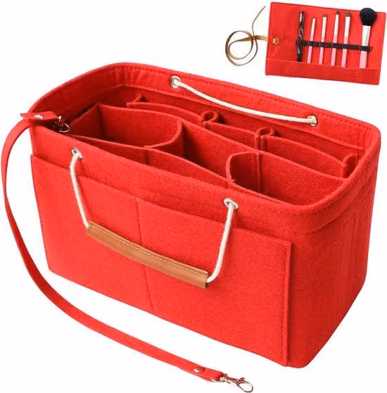 Organizer rosso di medie dimensioni con scomparto interno e feltro