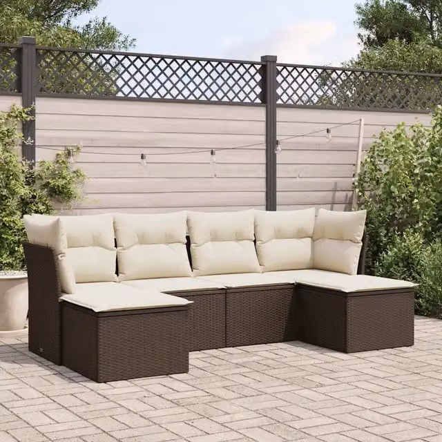 Set Divano da Giardino 6 pz con Cuscini-Sofa da Giardino-Divanetto da esterno Marrone in Polyrattan 889034