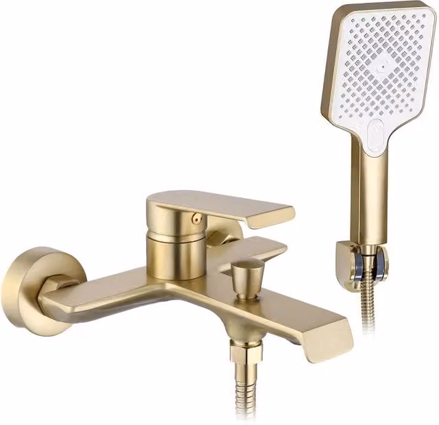 Rubinetto da vasca a parete Rea Hass con leva singola in ottone color oro spazzolato