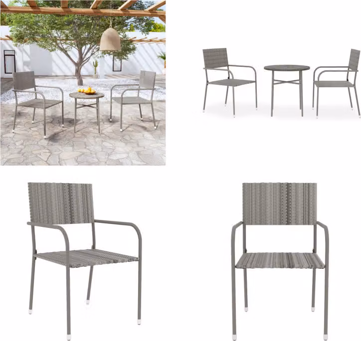 vidaXL Set da pranzo da giardino 3 pezzi in rattan grigio - Set da pranzo da giardino - Set da pranzo da giardino - Set da pranzo da esterno - Tavolo e sedia da giardino
