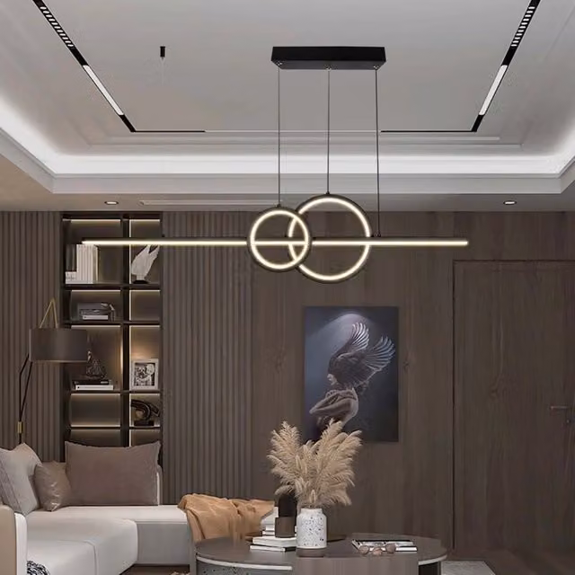 Lampadario LED a Sospensione V-TAC Moderno a Due Anelli Colore Nero 15W 1500lm
