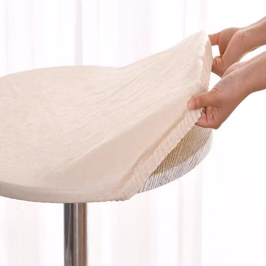 Tovaglia in plastica beige da 70 cm, bordi elastici, lavabile, impermeabile, adatta per cucine, giardini e bar.
