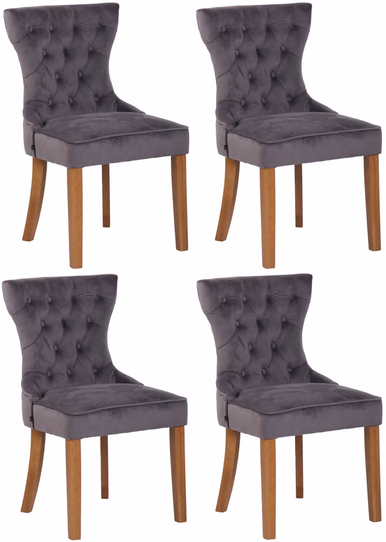 Set di 4 sedie da pranzo CLP Franca, rivestite in velluto grigio scuro, struttura color antico chiaro