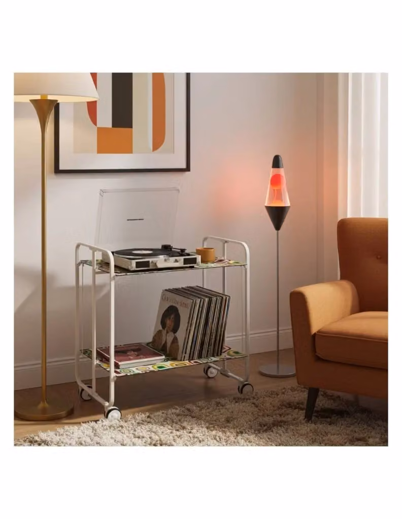 Carrello da cucina e soggiorno DON HIERRO pieghevole con 2 ripiani, struttura in metallo bianco e piano in MDF laminato lucido, H 72 x L 66 x P 43 cm – 2