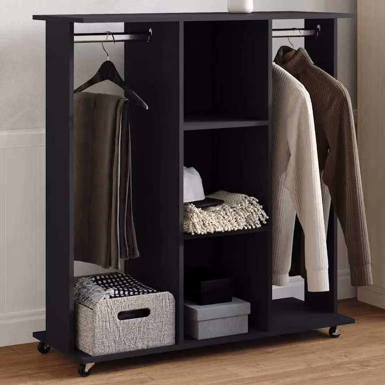 Armadio con ruote vidaXL nero in legno MDF con appendiabiti L: 102 cm, P: 38 cm, H: 110 cm