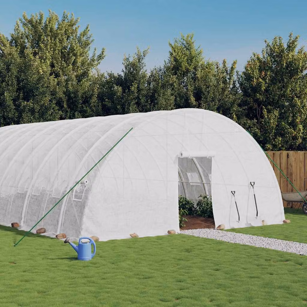 Serra vidaXL con telaio in acciaio galvanizzato bianco e copertura in policarbonato, 96 m², L: 16 m, P: 6 m, H: 2,85 m
