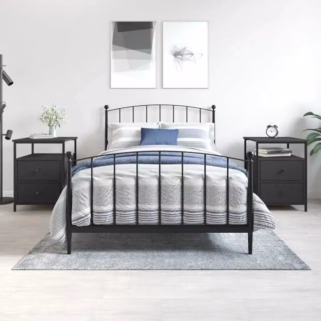 Set di 2 comodini Design Mania in legno e metallo neri stile industrial L: 44 cm, P: 45 cm, H: 60 cm