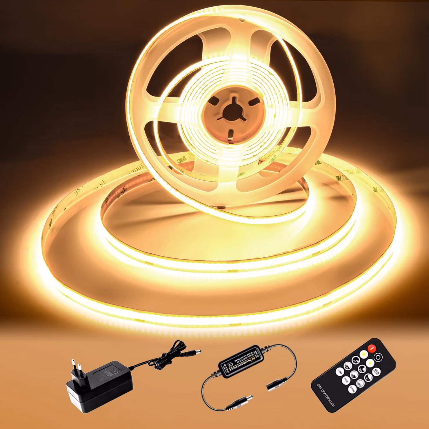 Striscia LED COB, 2 metri, luce calda, bianca, dimmerabile, 24V, larghezza 8mm, temperatura di colore 3000K