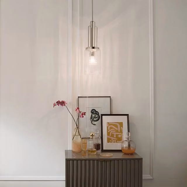 Sospensione Contemporanea Kimrose Acciaio Nichel Lucido Vetro 1 Luce E27