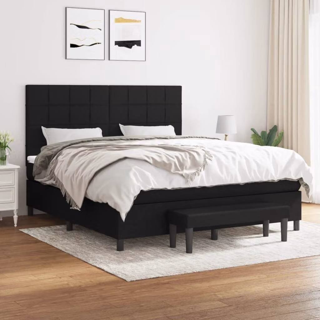 vidaXL Letto a molle con materasso nero 160x200 cm in tessuto - Letto a molle - Boxspringbetten - Bett - Schlafzimmermöbel