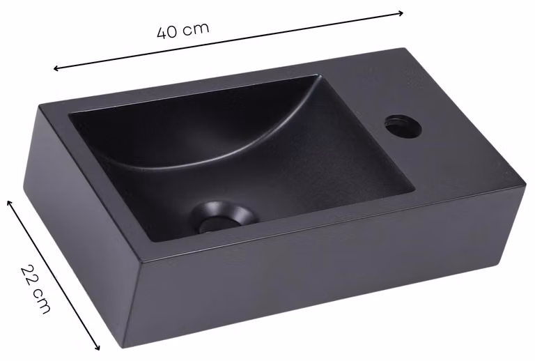 Lavabo STILFORM per WC ospiti QUARZ nero opaco con foro per rubinetto, Versione:Foro per rubinetto a sinistra
