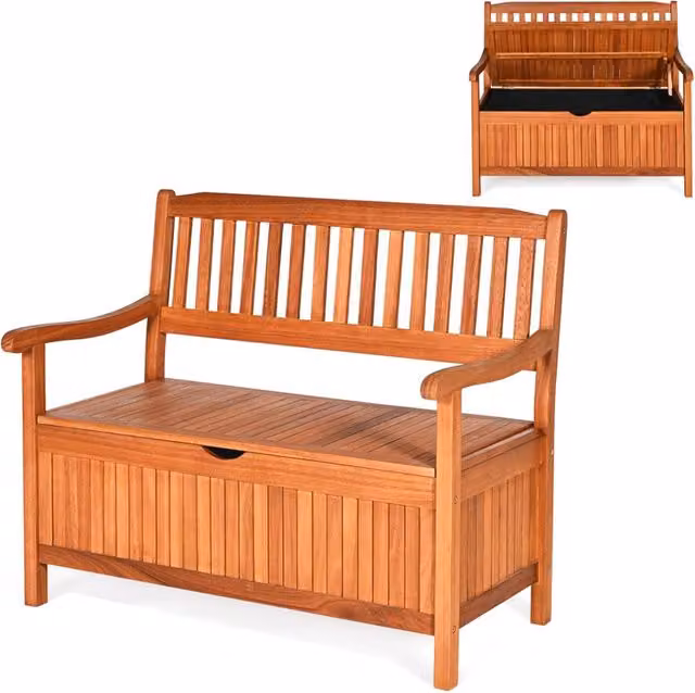 Panchina da Giardino con Contenitore in Legno di Acacia Marrone COSTWAY per 2 Persone, L: 107 cm, P: 59 cm, H: 90 cm