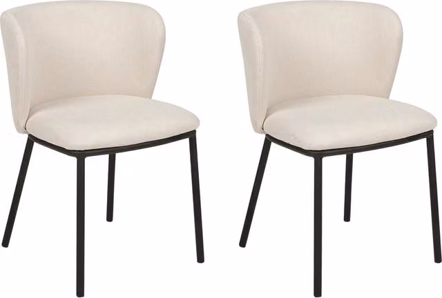 Set di 2 sedie da pranzo BELIANI in poliestere bianco sporco con gambe in metallo nero, design moderno e contemporaneo con schienale curvo