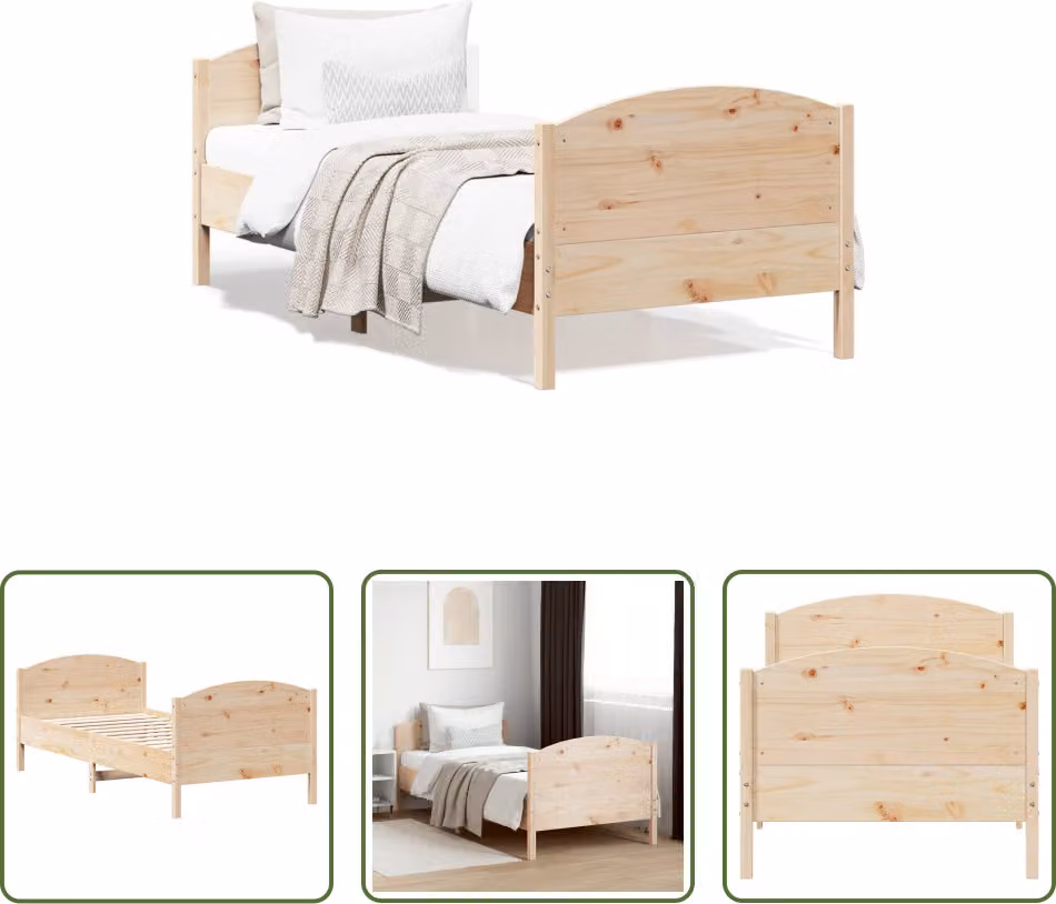 The Living Store Letto in legno massiccio con testiera 75x190 cm in pino