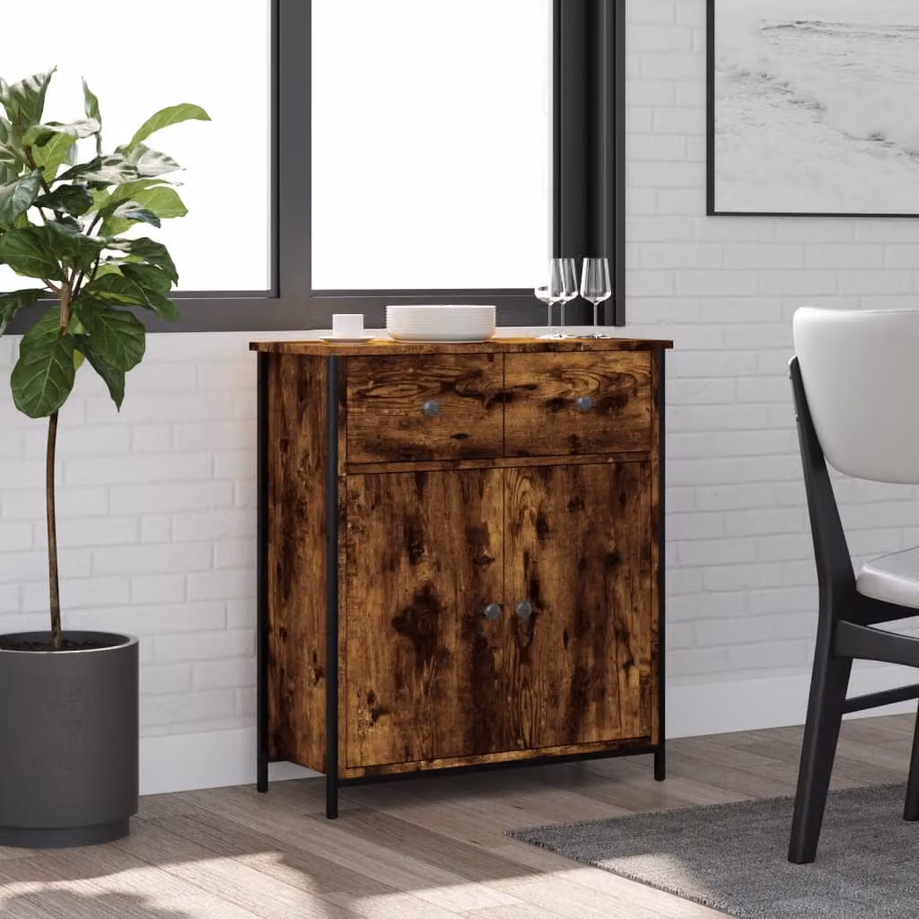 Credenza vidaXL in legno di rovere fumo e metallo, L 70 cm x P 30 cm x H 80 cm