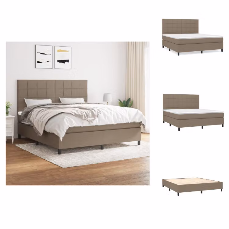 vidaXL Letto a molle con materasso in tessuto tortora 160x200 cm - Letti e strutture letto