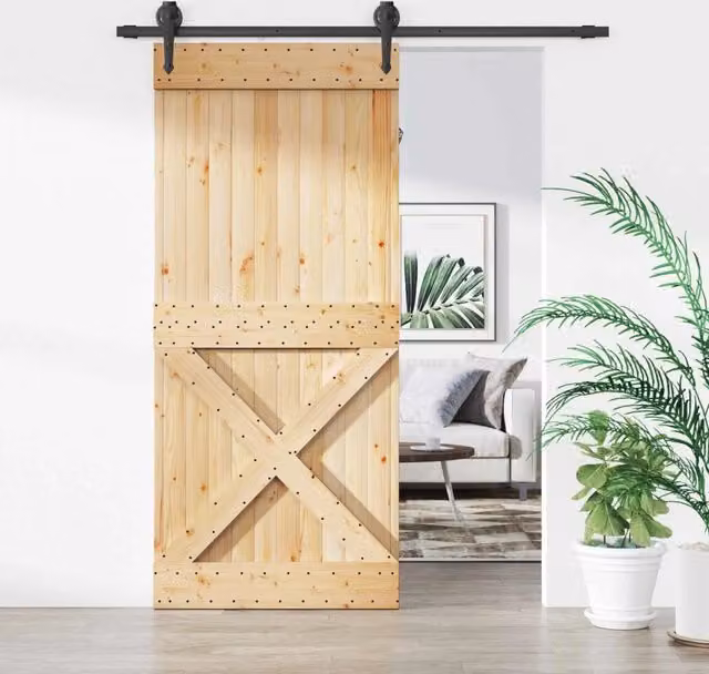 Porta scorrevole moderna vidaXL in legno e acciaio, colore naturale e nero, L: 90 cm, H: 210 cm