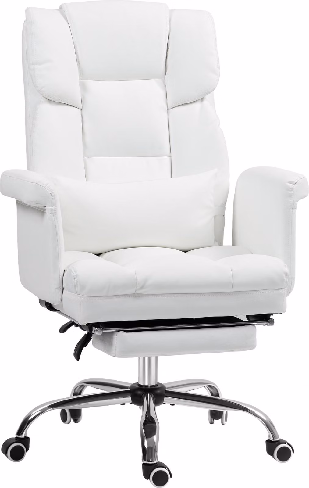 Sedia da ufficio Fortuna Lai, sedia da scrivania ergonomica con funzione reclinabile, cuscino lombare, sedia da computer regolabile in altezza con poggiapiedi, funzione girevole, per l'ufficio domestico, Pelle finta, bianca