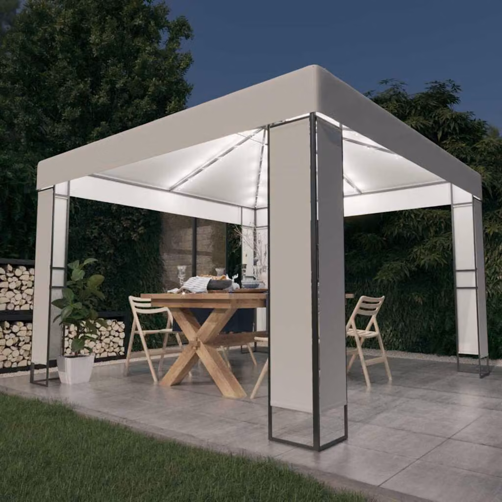 vidaXL Gazebo con Tetto Doppio e Stringa di Luci LED Bianco L: 300 cm, P: 300 cm, H: 273 cm – 1