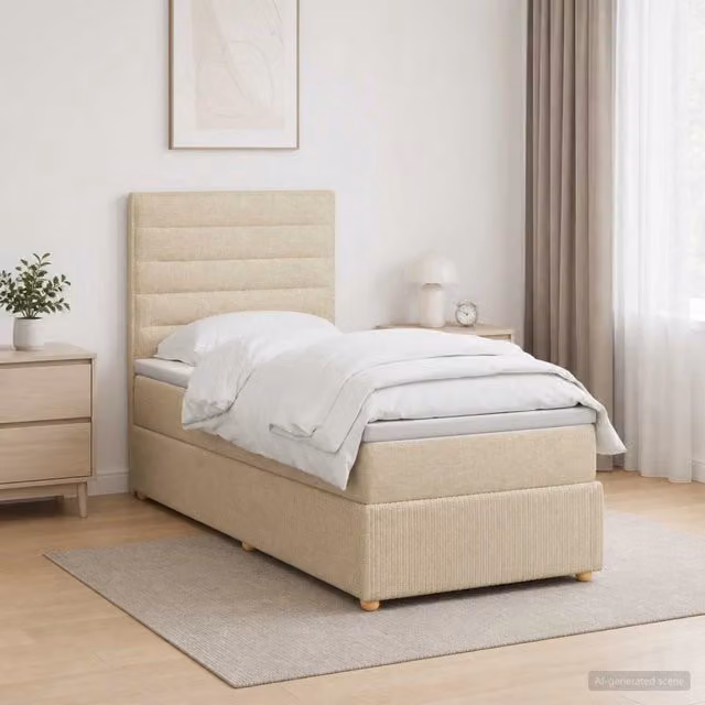 Letto Box Spring vidaXL con Materasso Ibrido e Illuminazione LED, Colore Beige, L/P/H: 80 x 200 x 140,5 cm