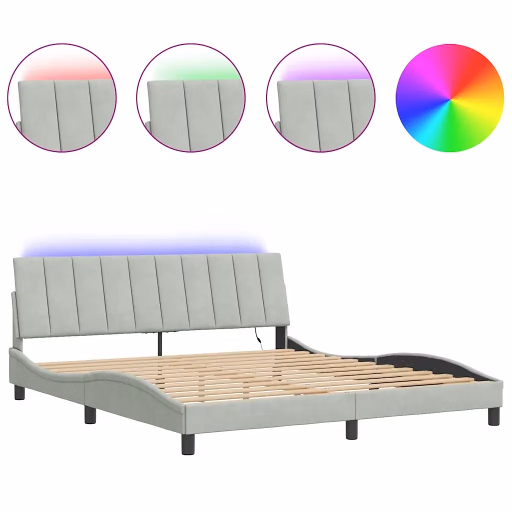 Letto Hanko vidaXL in velluto grigio con illuminazione LED e porta di ricarica USB, L 180 x P 200 cm – 2