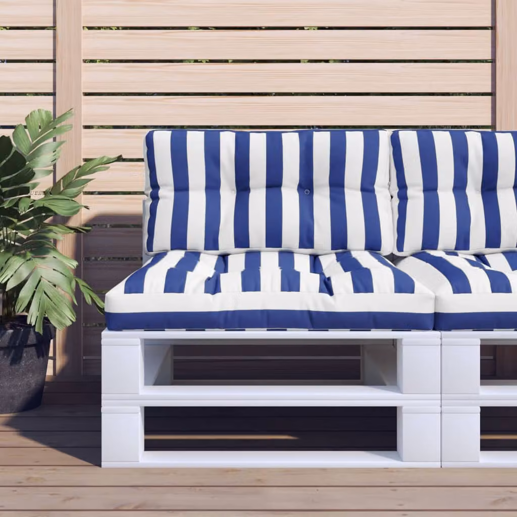 Set di 2 cuscini per pallet vidaXL a strisce blu e bianche in poliestere idrorepellente e resistente ai raggi UV