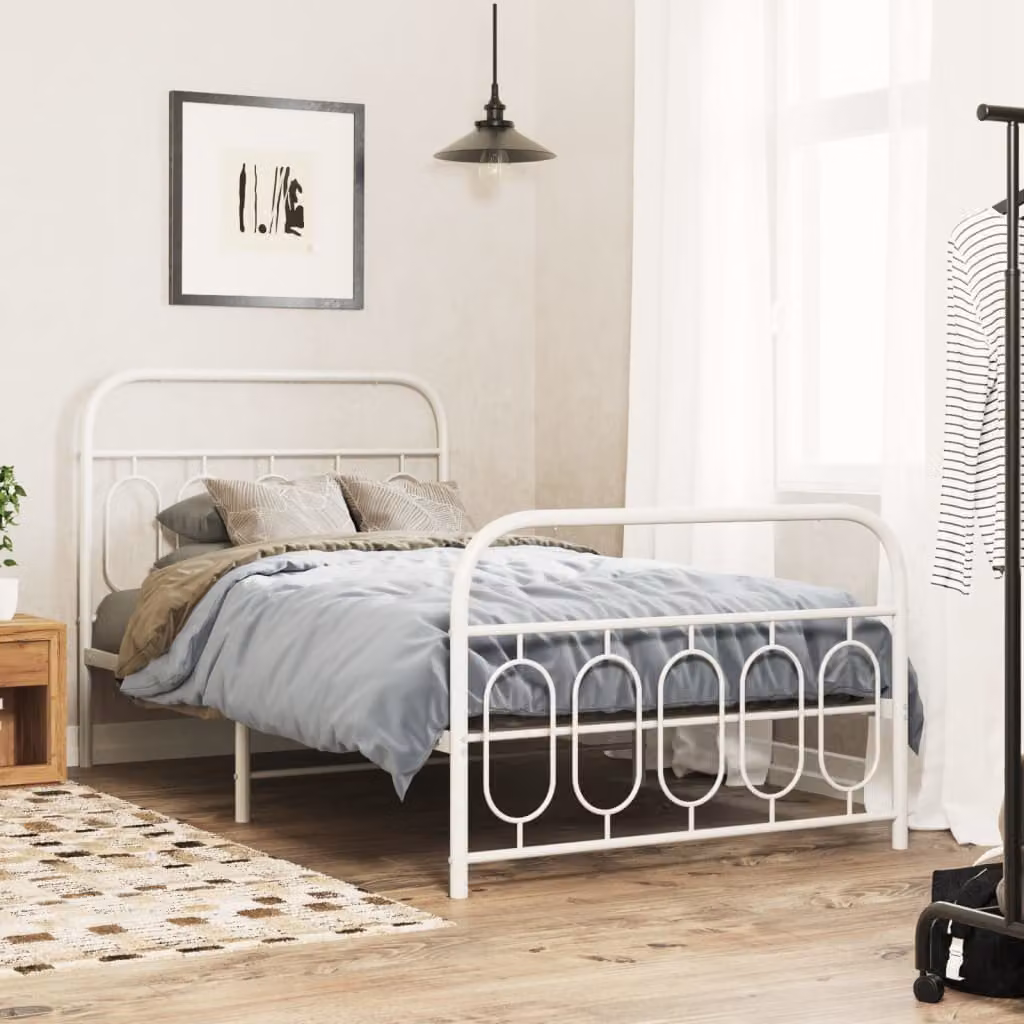 vidaXL Giroletto in metallo con testiera e pediera bianco L/P/H: 190 x 90 x 105 cm