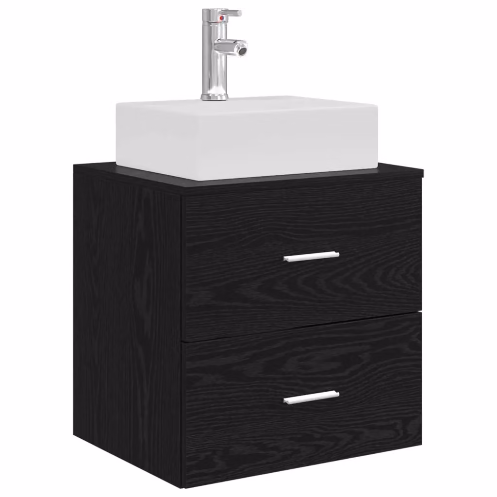 Mobile Lavabo da Parete Moderno vidaXL in Rovere e Nero L: 49,5 cm, P: 41 cm, H: 62,5 cm – 2