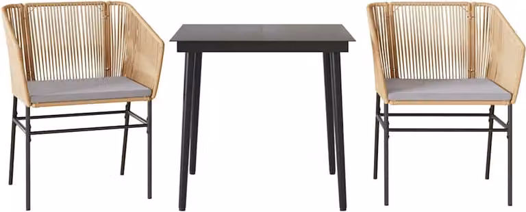Set da Pranzo da Giardino 3pz con Cuscini Polyrattan Vetro