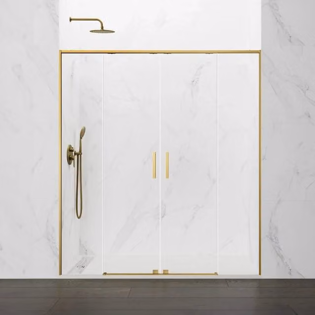 Box doccia rettangolare DUCHA TWENTY 2 con 2 ante fisse e 2 scorrevoli, colore oro e vetro trasparente, L: 170 cm
