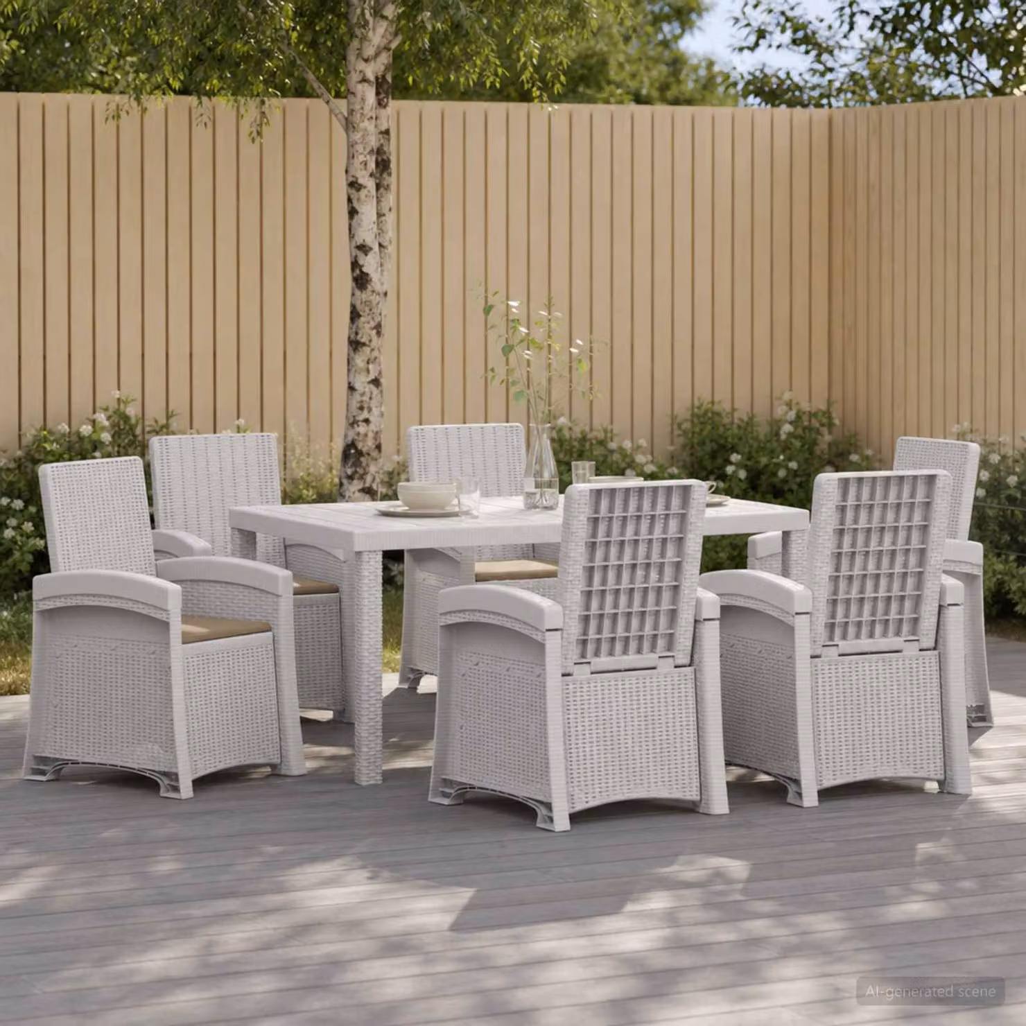Set da pranzo per giardino e terrazza vidaXL in rattan 7 pz Bianco e Beige
