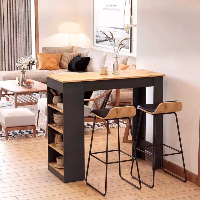 Tavolo snack alto Kivo antracite e rovere con 3 ripiani laterali L: 115 cm, P: 50 cm, H: 103 cm