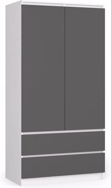 Armadio AKORD S90 Bianca 90 cm 2 ante 2 cassetti inserto frontale Grigio Grafite 90x51x180 cm