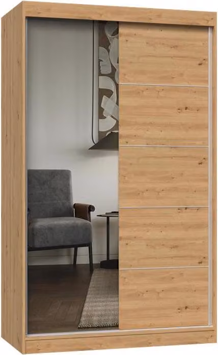 Armadio con ante scorrevoli IGA – Traditional & Artisan Oak, 1 specchio | Colore: rovere