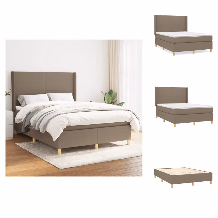 vidaXL Letto a molle con materasso in tessuto taupe 140x190 cm - Letti e strutture letto