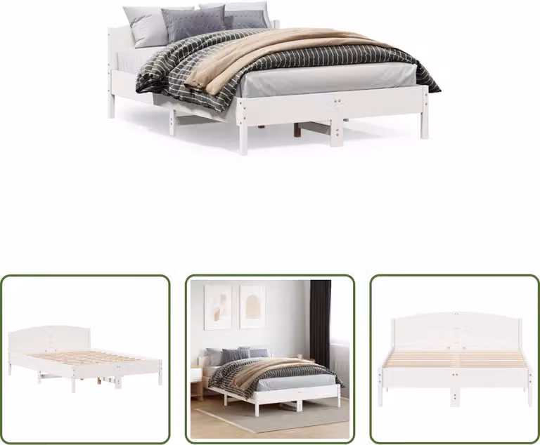 The Living Store Letto in legno massiccio con testiera bianco 150x200 cm pino