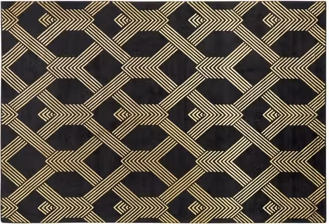 Tappeto Beliani con Motivo Geometrico in Viscosa e Cotone, Stile Modern Glam, Nero e Oro, L: 230 cm, P: 160 cm