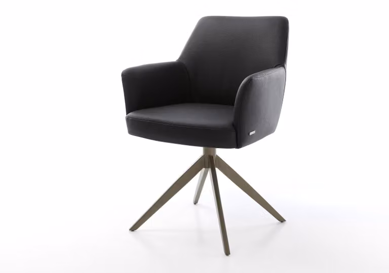 DELIFE Sedia girevole Xana-Flex con braccioli in vera pelle nera, base a croce larga, finitura effetto titanio, girevole a 360°, funzione oscillante, molleggiatura a molle insacchettate
